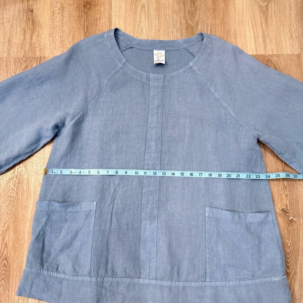Match Point Tunic Top Blue Linen 3/4 Sleeve Scoop Neck L Lagenlook Oversized - Picture 8 of 11